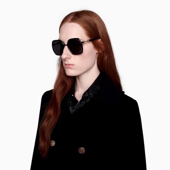 NWT Gucci iconic Horsebit sunglasses in black with light gold accent 58 mm - Picture 9 of 16